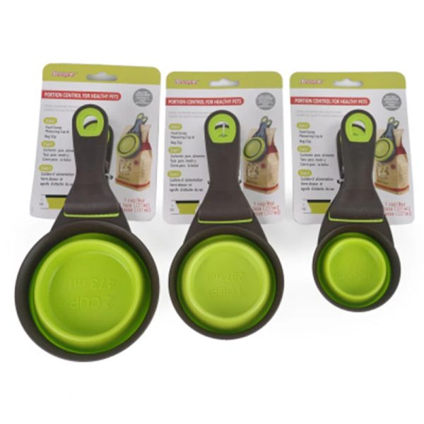 China factory Pet Food Scoop Silicone Measuring Cup Bag Clip 2 Pieces Water Snack Travel Bowl for Dogs Cats