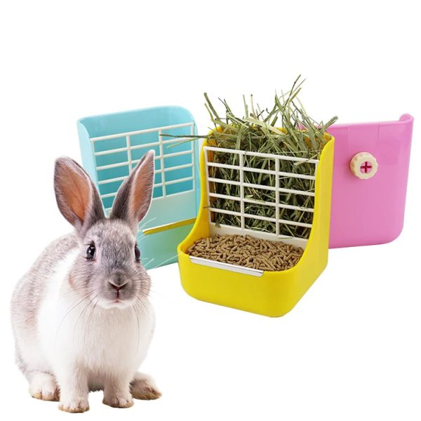 hot selling Rabbit Hay Feeder Two In One Grass Frame Hanging Pet Rabbit Hamster Bowl