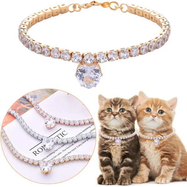 Light luxury zircon heart-shaped cat and dog necklace pet necklace cat and dog supplies