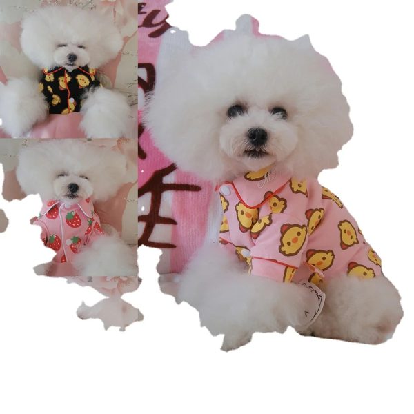 New 4 Seasons Pet Pajamas Cotton dog pajamas cartoon strawberry chicken cat clothes