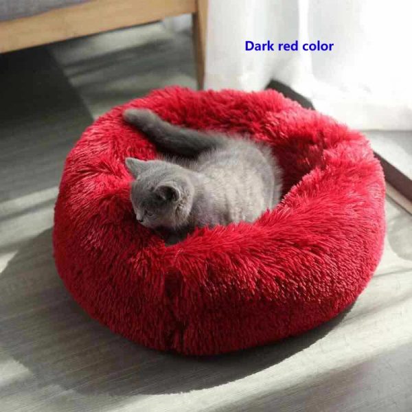 Hot selling Long Faux Fur Fabric Dog Bed Comfortable Donut round dog bed super soft washable pet cushion bed