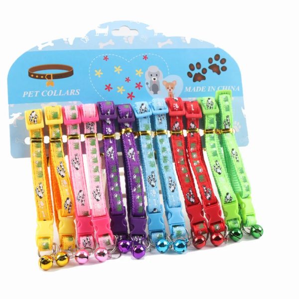 Manufacturer wholesale multi-colors paw print adjustable nylon cat dog collar with bell