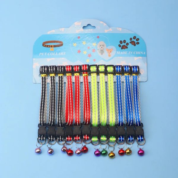 Manufacturer wholesale multi-colors paw print adjustable nylon cat dog collar with bell