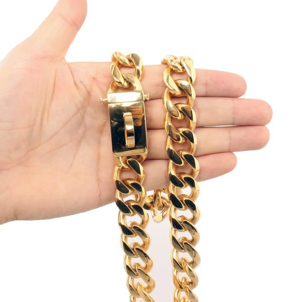 Gold Chain Dog Collar Heavy Duty Stainless Steel Cuban Link Dog Collar Chain