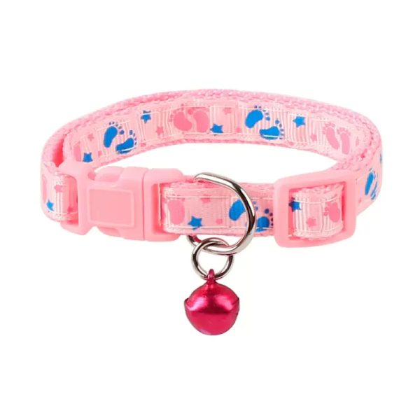 Manufacturer wholesale multi-colors paw print adjustable nylon cat dog collar with bell