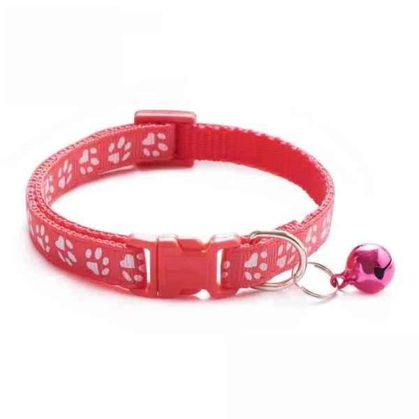 Collier Pour Chiot Collar For Cats Necklace For Cats Collar With Bell Colar Cute Paw Print Adjustable Nylon Ribbon Neck Strap