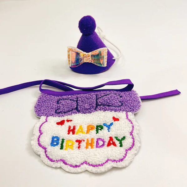 Pet birthday hat cat scarf collar dog drool towel