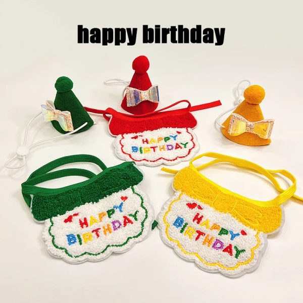 Pet birthday hat cat scarf collar dog drool towel